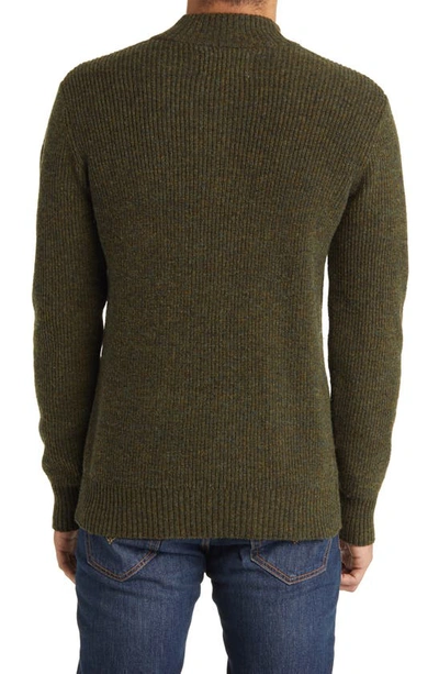 Schott Half Zip Rib Wool Blend Sweater In Moss