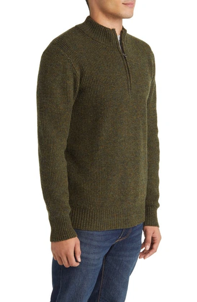Schott Half Zip Rib Wool Blend Sweater In Moss