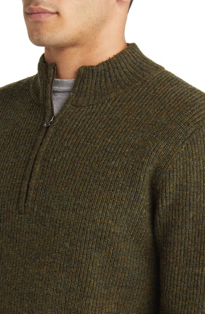 Schott Half Zip Rib Wool Blend Sweater In Moss