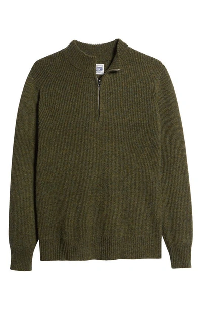 Schott Half Zip Rib Wool Blend Sweater In Moss