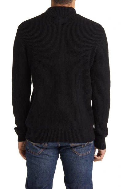 Schott Half Zip Rib Wool Blend Sweater In Black