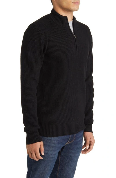 Schott Half Zip Rib Wool Blend Sweater In Black