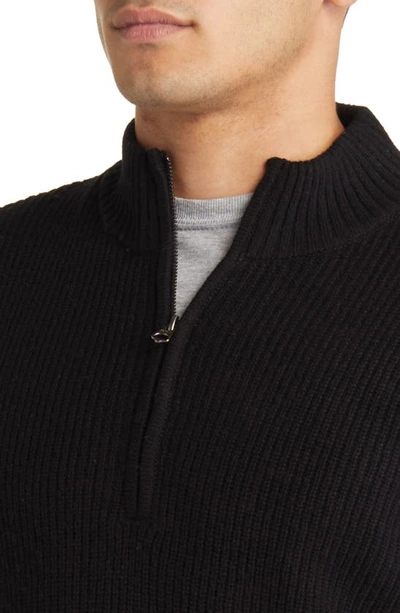 Schott Half Zip Rib Wool Blend Sweater In Black