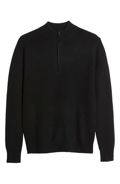 Schott Half Zip Rib Wool Blend Sweater In Black