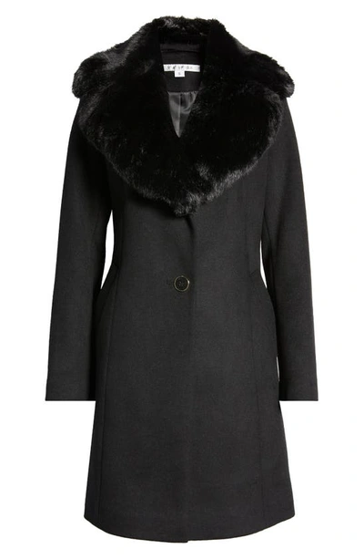 Shop Via Spiga Faux Fur Collar Wool Blend Coat In Black