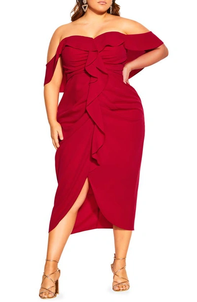 Shop City Chic Va Va Voom Cold Shoulder Dress In Scarlet