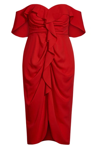 Shop City Chic Va Va Voom Cold Shoulder Dress In Scarlet