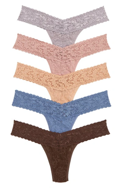 Shop Hanky Panky 5-pack Low Rise Lace Thongs In Hone/ Stee/ Chab/ Dros/ Dcho