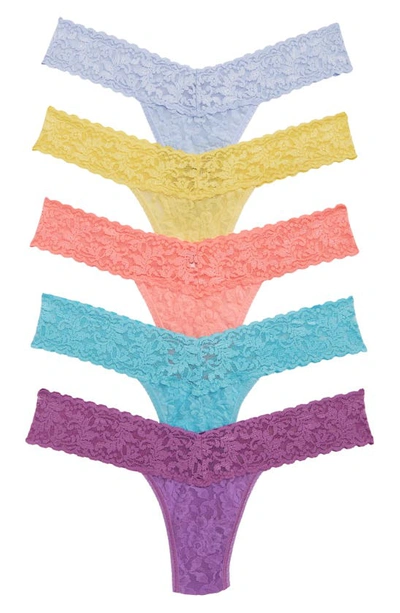 Shop Hanky Panky 5-pack Low Rise Lace Thongs In Ncor/ Cana/ Trub/ Peri/ Cvio