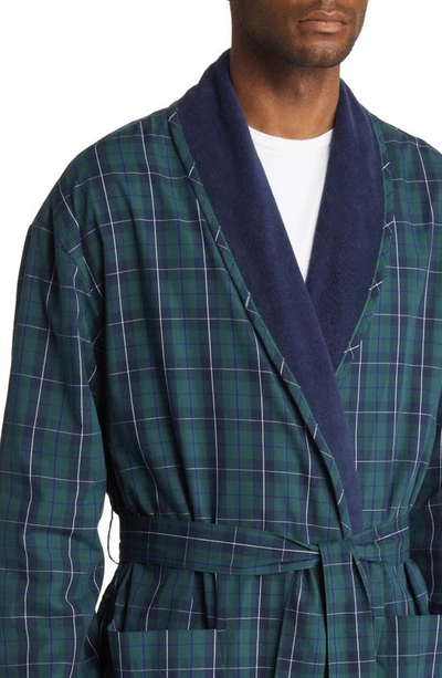 Shop Majestic Weekend Escape Fleece Lined Robe In Navy/ Green