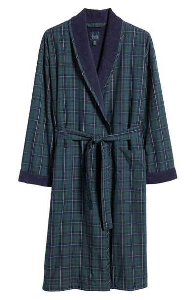 Shop Majestic Weekend Escape Fleece Lined Robe In Navy/ Green