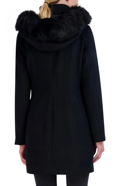 Shop Cole Haan Signature Slick Wool Blend Parka With Removable Faux Fur Trim In Black