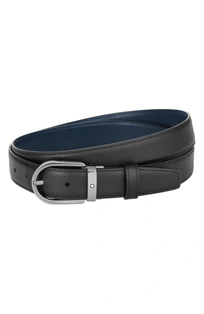 Shop Montblanc Horseshoe Buckle Reversible Leather Belt In Black Blue