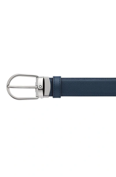 Shop Montblanc Horseshoe Buckle Reversible Leather Belt In Black Blue