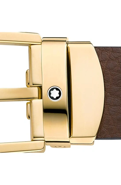Shop Montblanc Horseshoe Buckle Leather Belt In Brown/ Gold