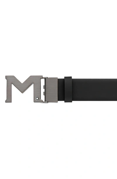 Shop Montblanc Leather Belt In Black/ Silver