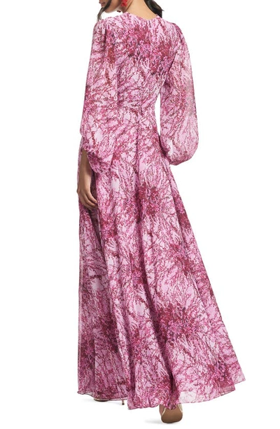 Shop Sachin & Babi Bianca Floral Long Sleeve Gown In Carnation Pink Bouquet Multi