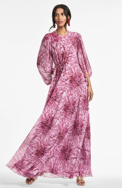 Shop Sachin & Babi Bianca Floral Long Sleeve Gown In Carnation Pink Bouquet Multi