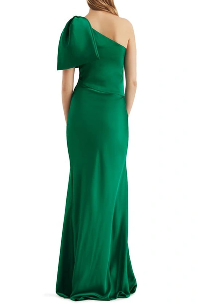 Shop Sachin & Babi Aubrey One-shoulder Satin Charmeuse Gown In Emerald