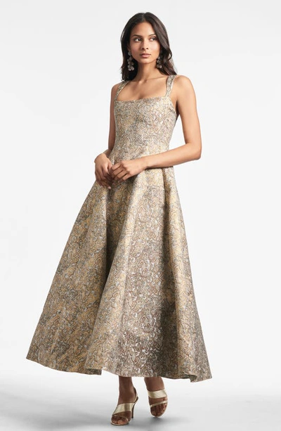 Shop Sachin & Babi Audrey Metallic Floral Embroidery Gown In Gilded Floral