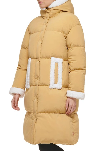 Shop Levi's Faux Shearling Trim Puffer Parka In Curry