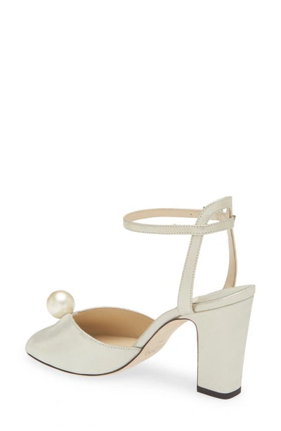 Shop Jimmy Choo Sacaria Imitation Pearl Embellished Ankle Strap Sandal In Champagne/ White