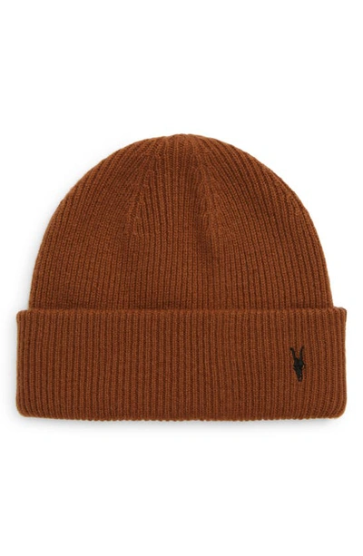 Shop Allsaints Ramskull Embroidered Beanie In Basket Brown