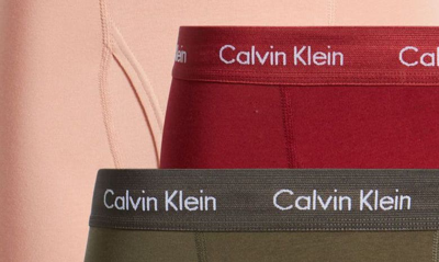 Shop Calvin Klein 3-pack Stretch Cotton Boxer Briefs In Olive/ Maroon/ Coral