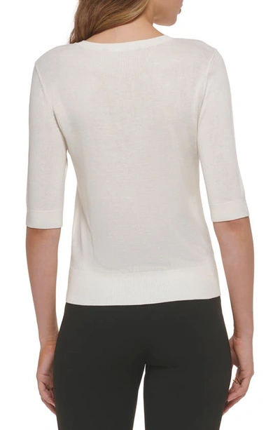 Shop Dkny Sheer Mesh Illusion V-neck Sweater In Ivory