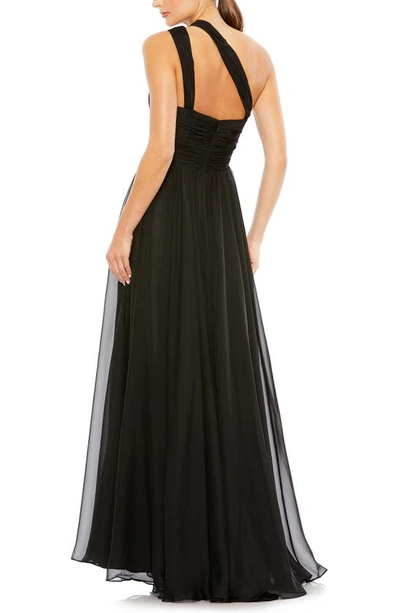 Shop Ieena For Mac Duggal Stappy One-shoulder A-line Gown In Black
