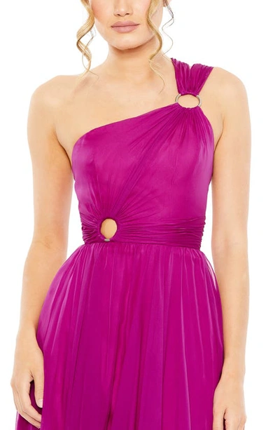 Shop Ieena For Mac Duggal Stappy One-shoulder A-line Gown In Magenta
