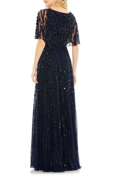 Shop Mac Duggal Embellished Plunge Neck Tulle Column Gown In Midnight