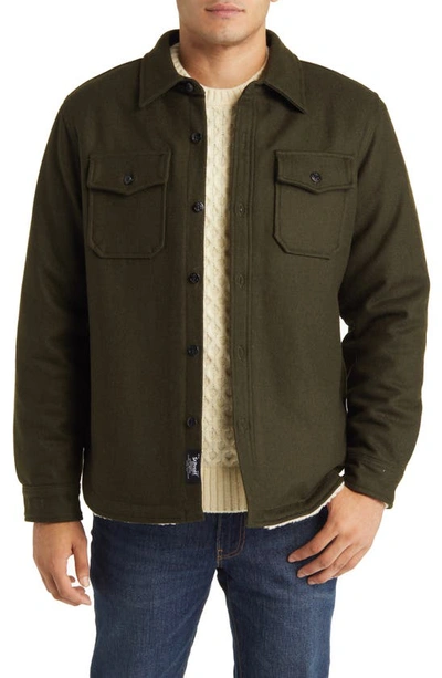 Shop Schott Wool Blend Shirt Jacket In Olive