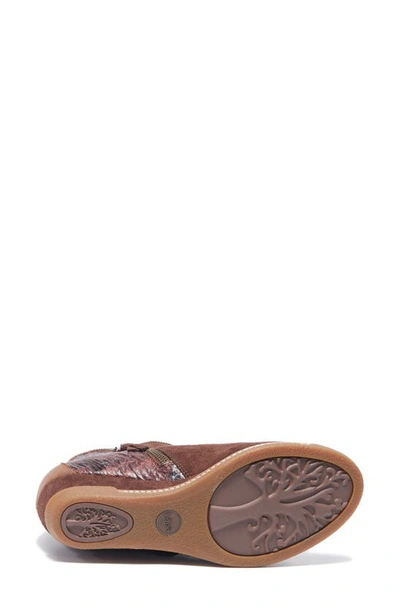 Halsa Footwear Dana Wedge Bootie In Dark Brown Suede With Foliage