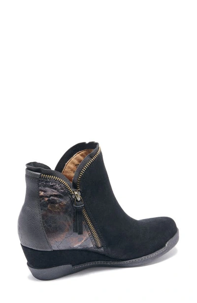 Halsa Footwear Dana Wedge Bootie In Black Suede With Foliage
