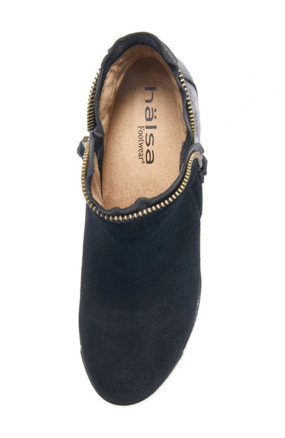 Halsa Footwear Dana Wedge Bootie In Black Suede With Foliage