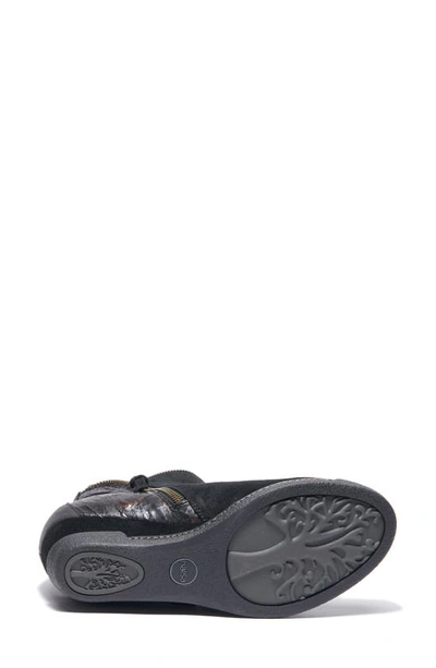 Halsa Footwear Dana Wedge Bootie In Black Suede With Foliage
