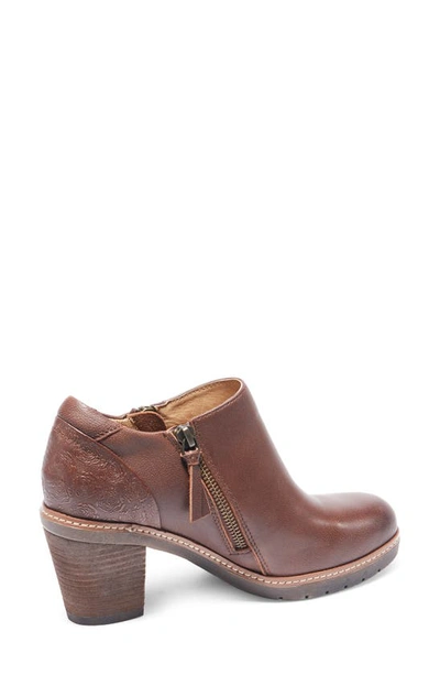 Halsa Footwear Rylee Floral Embossed Leather Bootie In Dark Brown