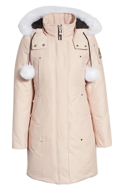 Shop Moose Knuckles Stirling Down Parka With Genuine Shearling Trim In Rose Smoke/ Natural