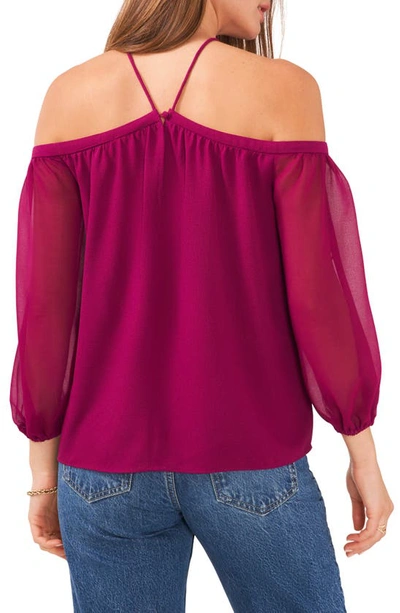 Shop 1.state Off The Shoulder Sheer Chiffon Blouse In Plum Fairy