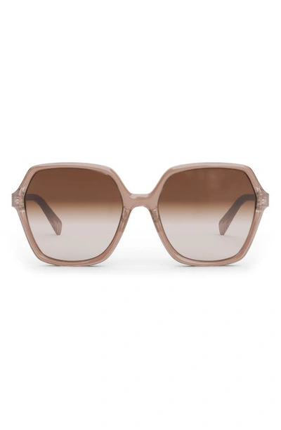Shop Celine 58mm Geometric Sunglasses In Pink / Gradient Brown