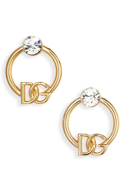 Shop Dolce & Gabbana Dg Logo Crystal Stud Hoop Earrings In Zoo00 Oro