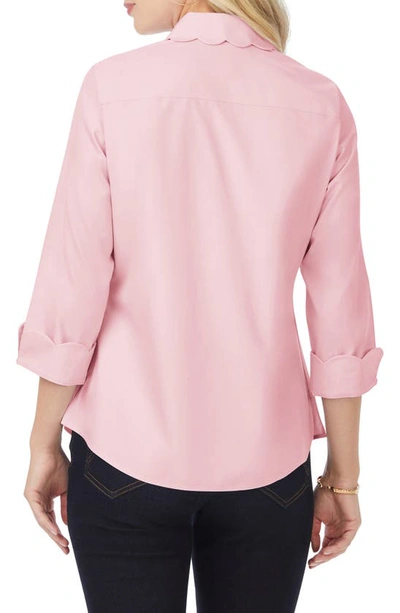 Foxcroft Gwen Three-quarter Sleeve Cotton Button-up Shirt In Chambray Pink