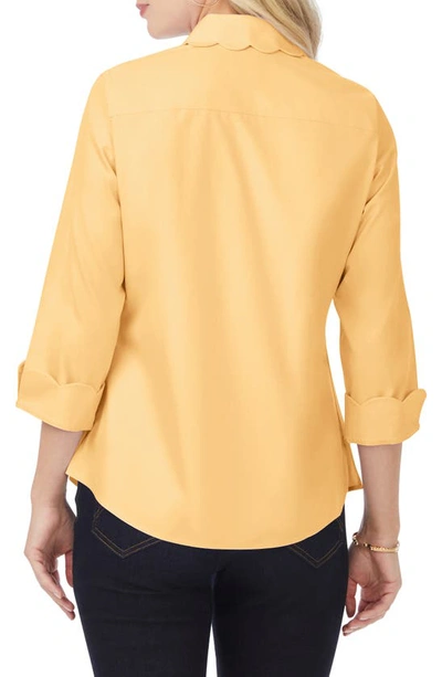 Foxcroft Gwen Three-quarter Sleeve Cotton Button-up Shirt In Warm Sun