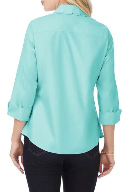 Foxcroft Gwen Three-quarter Sleeve Cotton Button-up Shirt In Oceanside