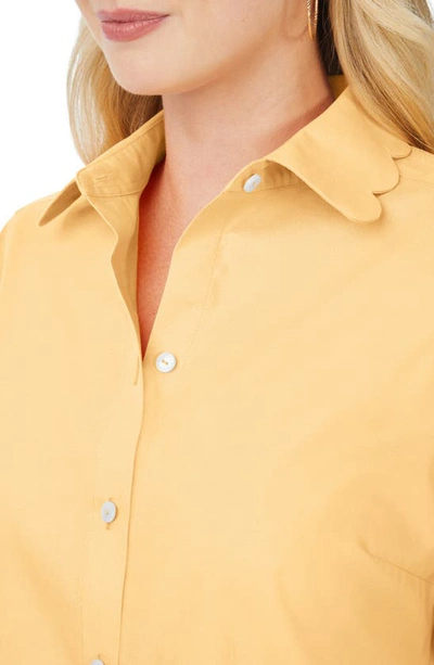 Foxcroft Gwen Three-quarter Sleeve Cotton Button-up Shirt In Warm Sun