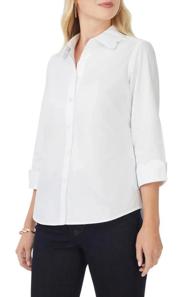 Shop Foxcroft Gwen Three-quarter Sleeve Cotton Button-up Shirt In White