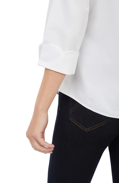 Shop Foxcroft Gwen Three-quarter Sleeve Cotton Button-up Shirt In White