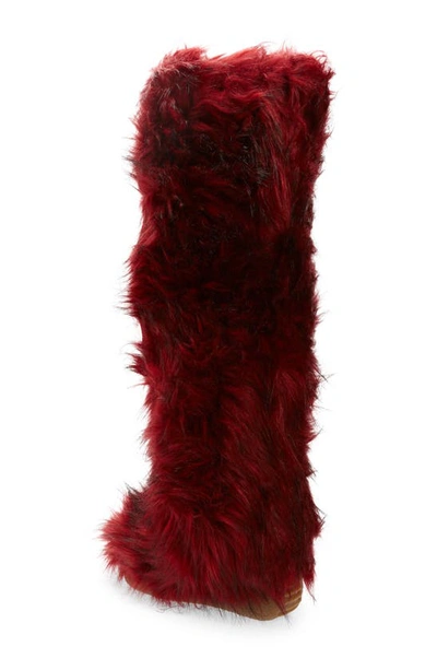 Shop Jeffrey Campbell Fluffy Faux Fur Over The Knee Boot In Red