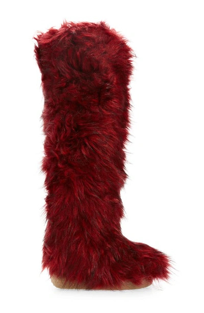 Shop Jeffrey Campbell Fluffy Faux Fur Over The Knee Boot In Red